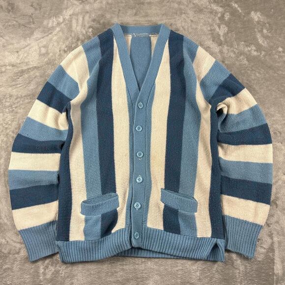 Other Other - True Vintage 1950’s Blue/White Striped Button-up Cardigan Size M-L